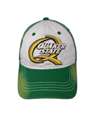Quaker State Green White Snapback One Size Hat Embroidered Logo Racing Cap